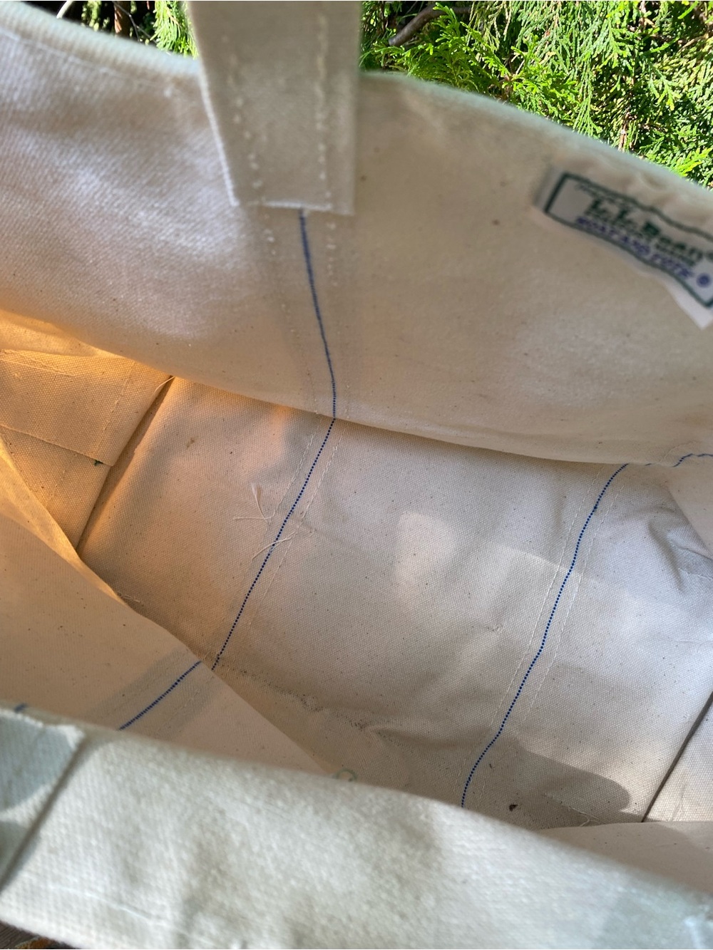 LL Bean Boat  and Tote Large Vintage Personalized Bag in Cream with Green Trim - Picture 4 of 11